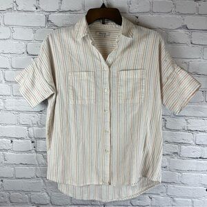 Madewell Courier Shirt Top Women XS‎ Flecked Rainbow Striped Short Sleeve Button